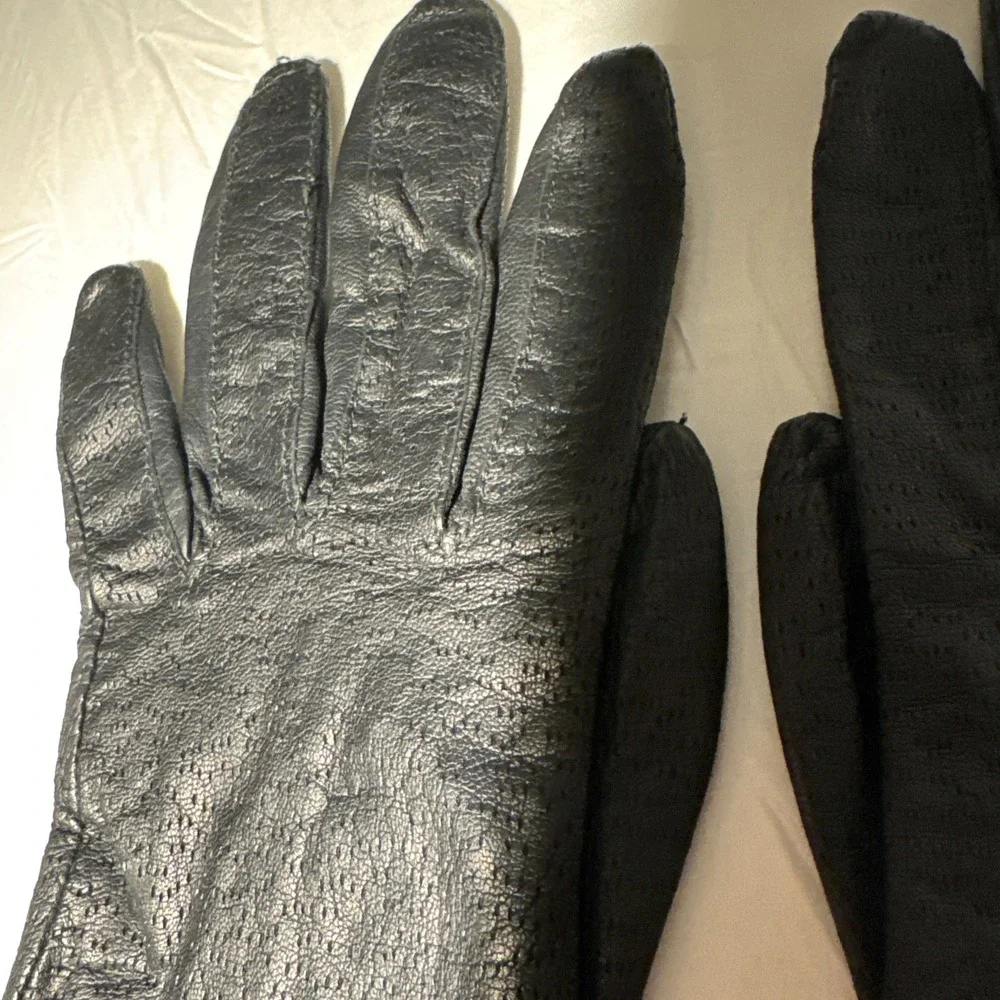 Fownes Gloves Women Size 6.5‎ Black Leather Dress # WPL9522 Full Acrylic Lined